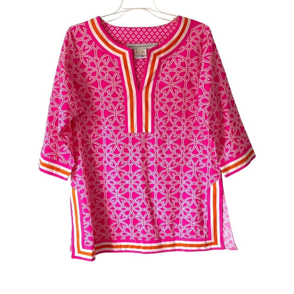 Gretchen Scott Hot Pjnk White Neon Tunic Top Blouse size small